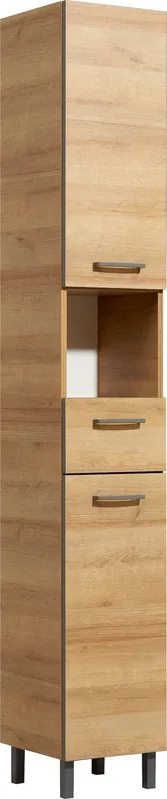 Direkt Vom Hersteller Saphir Hochschrank »Quickset 919 Badschrank, 30 cm breit, 2 Türen, Nische, 1 Schublade« Badezimmer-Hochschrank inkl. Türdämpfer, Griffe in Grau