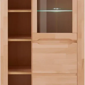 Super-Preis OTTO home Vitrine »DENIS80,B/T/H:90/40/145cm, Front massivhozl, geölt, Stauraumvitrine« 1 Tür mit Glaseinsatz, Einlegeboden versetzbar, 4 offene Fächer