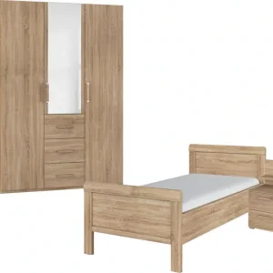 Sofort Bestellen rauch Schlafzimmer-Set »Komplettschlafzimmer Schlafzimmer EVELYN« Set, inkl. SOFT-CLOSE-FUNKTION, 3 Stk. tlg. Schrank und Bett in 2 Breiten, Nachttisch mit Paneel MADE IN GERMANY