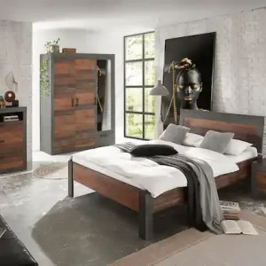 Preisknaller Home affaire Schlafzimmer-Set »BROOKLYN« Set, mit Holzkopfteil, Nachtkommode, Kleiderschrank 3 trg., Kommode, 4 Stk. tlg. in dekorativer Rahmenoptik