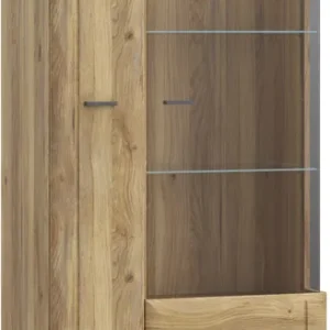 FORTE Vitrine »Akinori« B/H/T 75,1/197,6/41,8 cm,Highboardvitrine, Glastüre , Soft Close, MDF Front, Metallgriffe Neu