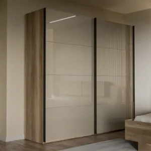 Neuheit FORTE Schwebetürenschrank Hochglanzfront, Metallgriffleisten