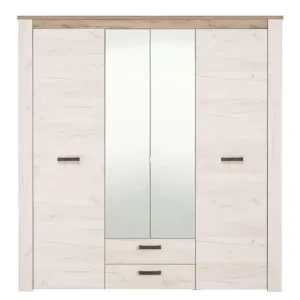 Home affaire Kleiderschrank »Kent, FSC®-zertifizierter Holzwerkstoff, Made in Europe« Schlafzimmerschrank mit Spiegel und Schubladen, 198,5x55,5x206,5cm Abverkauf