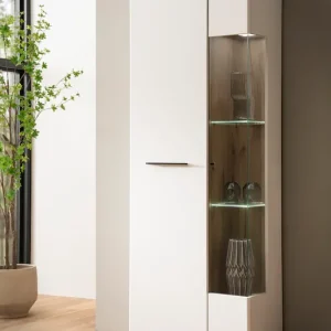 Home affaire Vitrine »Salerno Hochschrank, Glasvitrine, Weiß mit Eiche Evoke Dekor, modern.« Metallgriffe, ausreichend Stauraum, vielseitig einsetzbar, 72 cm breit Kostenloser Versand