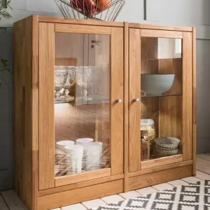 Kracherpreis Home affaire Standvitrine »Ecko« aus schönem massivem Wildeichenholz, Breite 92 cm