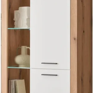 Home affaire Vitrine »Brixen, Vitrinenschrank in Eiche Dekor, moderne Standvitrine« Metallgriffe, ausreichend Stauraum, vielseitig einsetzbar, 80 cm breit Rabatt