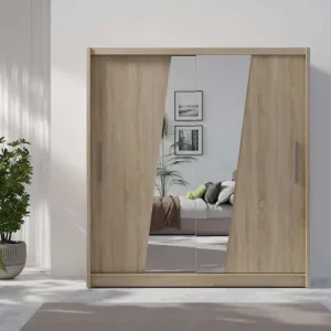 Markenprodukt Home affaire Kleiderschrank »JULIETTA Schiebetürenschrank mit 10 Fächer, Kleiderstange und Spiegel« Garderobe mit 2 Schwebetüren und Spiegel, Maße B/T/H: 205/63/215 cm