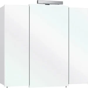 Kracherpreis Saphir Spiegelschrank »Quickset 311 Badschrank, 3 Spiegeltüren, 6 Einlegeböden, 83 cm breit« inkl. LED-Beleuchtung, Türdämpfer, Schalter-/Steckdosenkombination