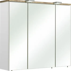 Saphir Spiegelschrank »Quickset 931 Badschrank, 3 Spiegeltüren, 6 Einlegeböden, 80 cm breit« inkl. LED-Beleuchtung, Türdämpfer, Schalter-/Steckdosenkombination Nur Für Kurze Zeit