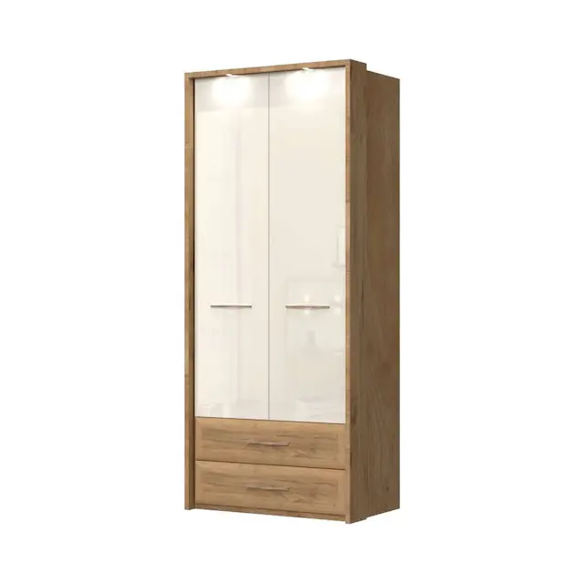 OTTO home Kleiderschrank »Gala, beige hochglänzend UV lackiert, kratzfest, FSC-zertifiziert« abgerundete Schubladen aus MDF im Holzdekor, soft-close,mit Beleuchtung und Passpartourahmen, hoher Schrank (224cm), 2 Breiten Heißes Angebot