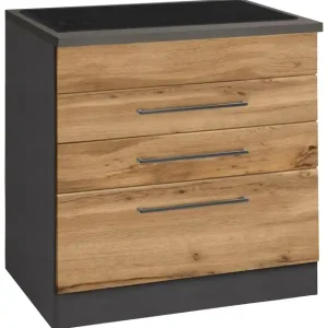 Bestseller KOCHSTATION Kochfeldumbauschrank »KS-Tulsa« 80 cm breit, 2 Schubladen, 1 großer Auszug, schwarzer Metallgriff