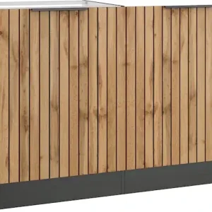 KOCHSTATION Spülenschrank »KS-Lagos, geeignet für vollintegrierte Geschirrspüler« Breite 120 cm, wahlweise mit Spülbecken in edelstahl oder schwarz Abverkauf