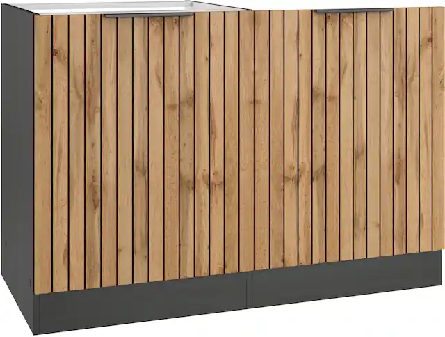 KOCHSTATION Spülenschrank »KS-Lagos, geeignet für vollintegrierte Geschirrspüler« Breite 120 cm, wahlweise mit Spülbecken in edelstahl oder schwarz Abverkauf