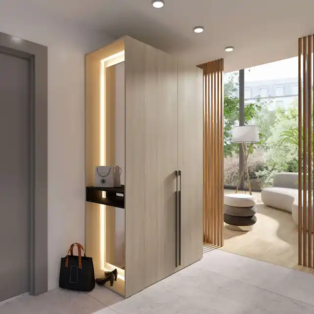 Home affaire Kleiderschrank »TRENTO Garderobe, Wäscheschrank mit Spiegel und LED-Beleuchtung« lange Griffe, Maße B/T/H 110,9/58/207,5cm; Made in Europe,wahlweise mit Kleiderstange oder Einlegeböden FSC-zertifiziert Expressversand