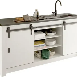 Home affaire Spülenschrank »Sherwood« Breite 201 cm, mit Scheunentorbeschlag aus Metall Ausverkauf