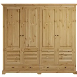 Sale OTTO home Kleiderschrank »Rauna, aus massiver Kiefer, 4-türig, mit Lamellen und Kassetten« B/H/T ca. 203/183/61,FSC® zertifiziertes Massivholz (Kiefer), robuste Qualität