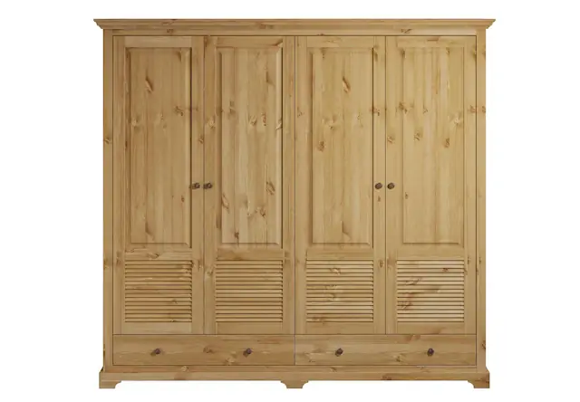 Sale OTTO home Kleiderschrank »Rauna, aus massiver Kiefer, 4-türig, mit Lamellen und Kassetten« B/H/T ca. 203/183/61,FSC® zertifiziertes Massivholz (Kiefer), robuste Qualität