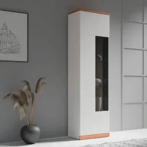 Top-Seller OTTO home Vitrine »Ribe,180cm hoch,5 Fächer,2 Glasböden variabel einsetzbar« Oberplatte Kernbuche massiv,dunkles Glas, schwarze Metall Griffe