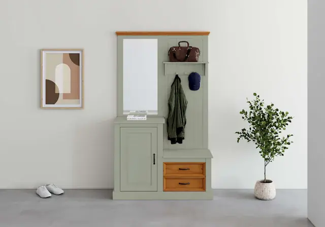 Neue Ware OTTO home Kompaktgarderobe »Selma Garderobe inkl. Kommode, 2 Schubkästen, Spiegel« Kompaktgarderobe, mit Spiegel, Haken und Hutablage, Breite 110 cm