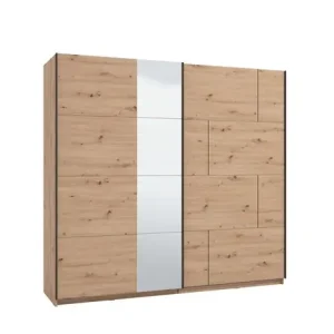 Home affaire Schwebetürenschrank »Aleria Schiebetürenschrank, Kleiderschrank, Wäscheschrank, Garderobe« mit Spiegel, 2 Metallkleiderstangen, in 2 Farben, Breite 220 Echt