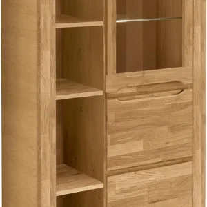 OTTO home Vitrine »DENIS80,B/T/H:90/40/145cm, Front massivhozl, geölt, Stauraumvitrine« 1 Tür mit Glaseinsatz, Einlegeboden versetzbar, 4 offene Fächer Sale