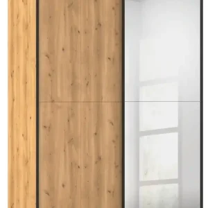 Nur Heute rauch Schwebetürenschrank »Kleiderschrank Schrank Garderobe Schlafzimmerschrank SCALE-WOOD« edle geteilte Front in massiver Asteiche mit Spiegel MADE IN GERMANY