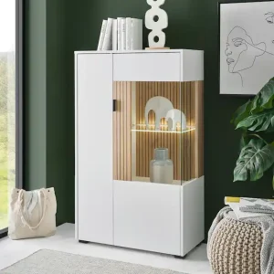 Kostenloser Versand Home affaire Vitrine »Hudson, Stauraumvitrine, Standvitrine« in moderner Trendfarbe, Griffe aus Metall (Schwarz), Höhe 125 cm