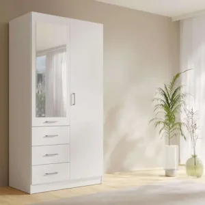 Billig Home affaire Kleiderschrank »KOS Garderobe mit 3 Schubladen, Kleiderstange und Spiegel« Wäscheschrank mit 2 Drehtüren, silber Griffen, Maße B/H/T 101/200/58cm