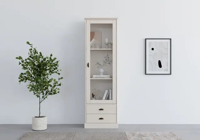 OTTO home Vitrine »Schröder« mit 1 Schiebetür, 2 Schubkästen, aus massivem Kiefernholz, Breite 55cm Saisonangebot