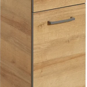 Highlight Saphir Unterschrank »Quickset 919 Badschrank mit 1 Tür, 1 Schublade, 30 cm breit« Badezimmermöbel, Riviera Eiche quer Nachbildung, Griffe in Grau