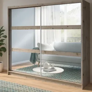 Home affaire Kleiderschrank »PRESSAC mit viel Stauraum, 10 Fächer, 2 Kleiderstangen, Breite 230cm« Garderobe mit 2 Schiebetüren und Spiegel, Maße B/T/H: 230/62/215 cm Abverkauf