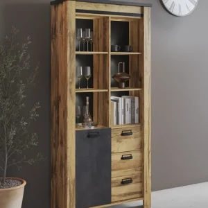 Home affaire Vitrine »York, moderner Hochschrank, Schrank in Hunton Oak Dekor« mit Apothekergriffen aus Metall, Industrialdesign, 200 cm hoch Solange Der Vorrat Reicht