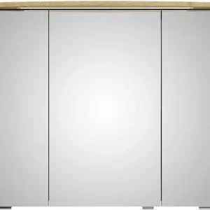 Echt Saphir Badezimmerspiegelschrank »Serie 4010 Badezimmer-Spiegelschrank inkl. LED-Beleuchtung im Kranz« Badschrank 82 cm breit, 3 Türen, 6 Glas-Einlegeböden, inkl Türdämpfer