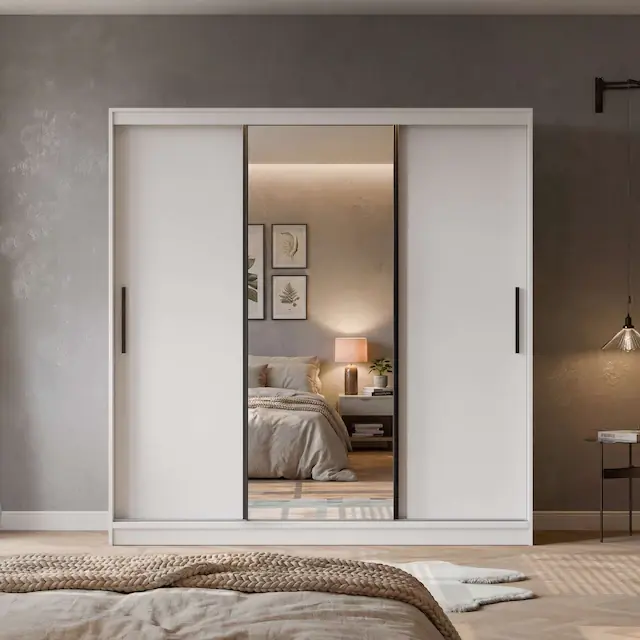 OTTO home Kleiderschrank »JORELLA,Schwebetürenschrank, Stil trifft Qualität und Funktion« H/B/T ca. 210/200/59 cm,3 Türen, schwarz abgesetzt, viel Stauraum, Spiegel Super-Preis