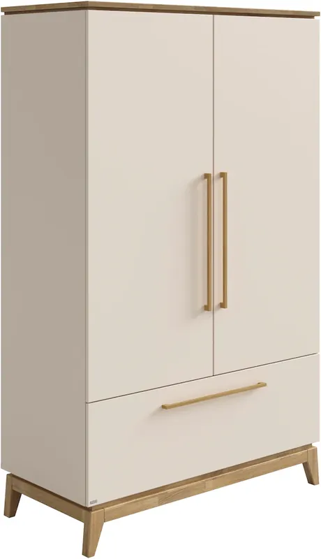 PAIDI Kleiderschrank »STIENE in Beige oder Grau, 2 Türen und 1 Schublade mit Soft-Close« B/H/T ca. 123/200/57cm,inkl Kleiderstange + Einlegeböden, Kleiderschrank mit Eiche Massivholz Neuheit