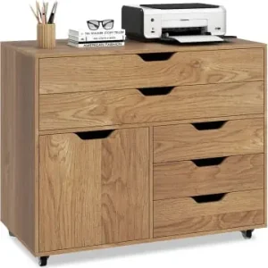 COSTWAY Rollcontainer mit 5 Schubladen 77,5 x 40 x 64 cm in Hellbraun günstig kaufen | limango Geprüft