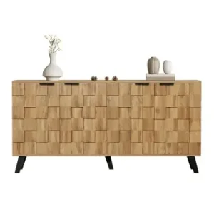 Direktkauf ABRIHOME Sideboard in Schwarz mit 4 strukturierten Türen 160,5x35,5 cm und Holzoptik günstig kaufen | limango