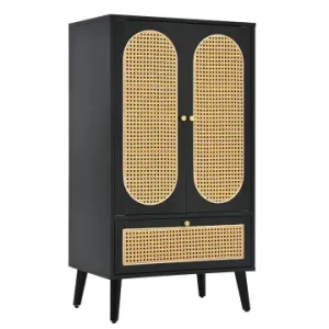 Mega-Angebot ABRIHOME Sideboard in Schwarz mit Rattanfront und 2 Türen 1,1 m Höhe und 1 Schublade günstig kaufen | limango