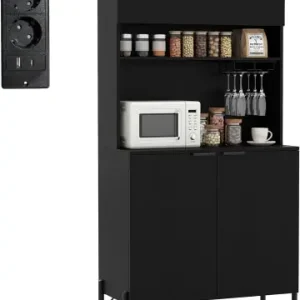 Nur Heute COSTWAY Buffetschrank mit Ladestation 80x40x164 cm in Schwarz günstig kaufen | limango