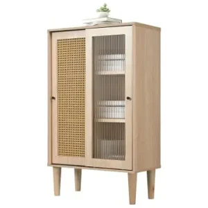ABRIHOME Hohes Sideboard in Natur mit Rattan und Glastüren 100 cm und 6 Fächern günstig kaufen | limango Saisonangebot