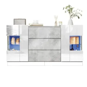 ABRIHOME Sideboard in Hochglanzweiß mit LED Beleuchtung und Marmorlook 140x35 cm günstig kaufen | limango Kracherpreis