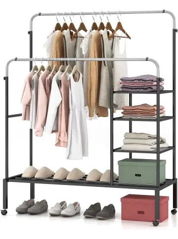 Jetzt Bestellen COSTWAY Kleiderständer mit Schuhregal auf Rollen 170cm in Silber günstig kaufen | limango