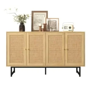 ABRIHOME Sideboard mit echtem Rattangeflecht, 4 Türen & goldene Griffe günstig kaufen | limango Geprüft