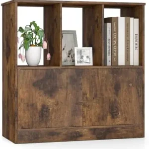 Bestseller COSTWAY 3-stöckiges Bücherregal mit 2 Türen 70 x 30 x 70 cm in Braun günstig kaufen | limango