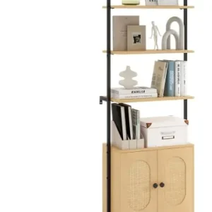 Echt COSTWAY 3-stufiges Bücherregal mit Rattan-Schrank in Hellbraun günstig kaufen | limango