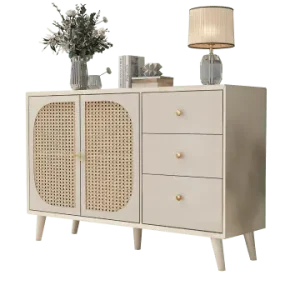 ABRIHOME Sideboard in Cremeweiß mit Rattantüren und 3 Schubladen 120x40cm günstig kaufen | limango Kostenloser Rückversand