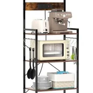 Online Kaufen COSTWAY Küchenregal mit Steckdosen 59 x 34 x 136 cm in Braun günstig kaufen | limango