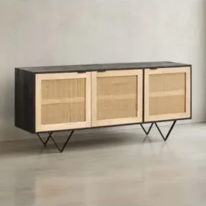 Jetzt Kaufen KADIMA DESIGN Sideboard 175x75x45cm Mango Massivholz/Rattan Kommode mit 3 Türen günstig kaufen | limango