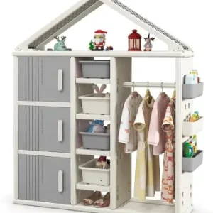 Direkt Vom Hersteller COSTWAY Kinderregal in Hausform mit Kleiderstange in Grau günstig kaufen | limango