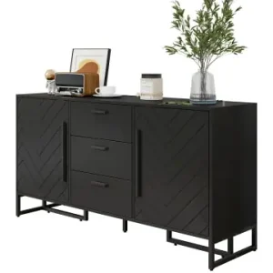 Knallerangebot ABRIHOME Sideboard in Schwarz im Fischgräten Design mit 2 Türen 3 Schubladen günstig kaufen | limango